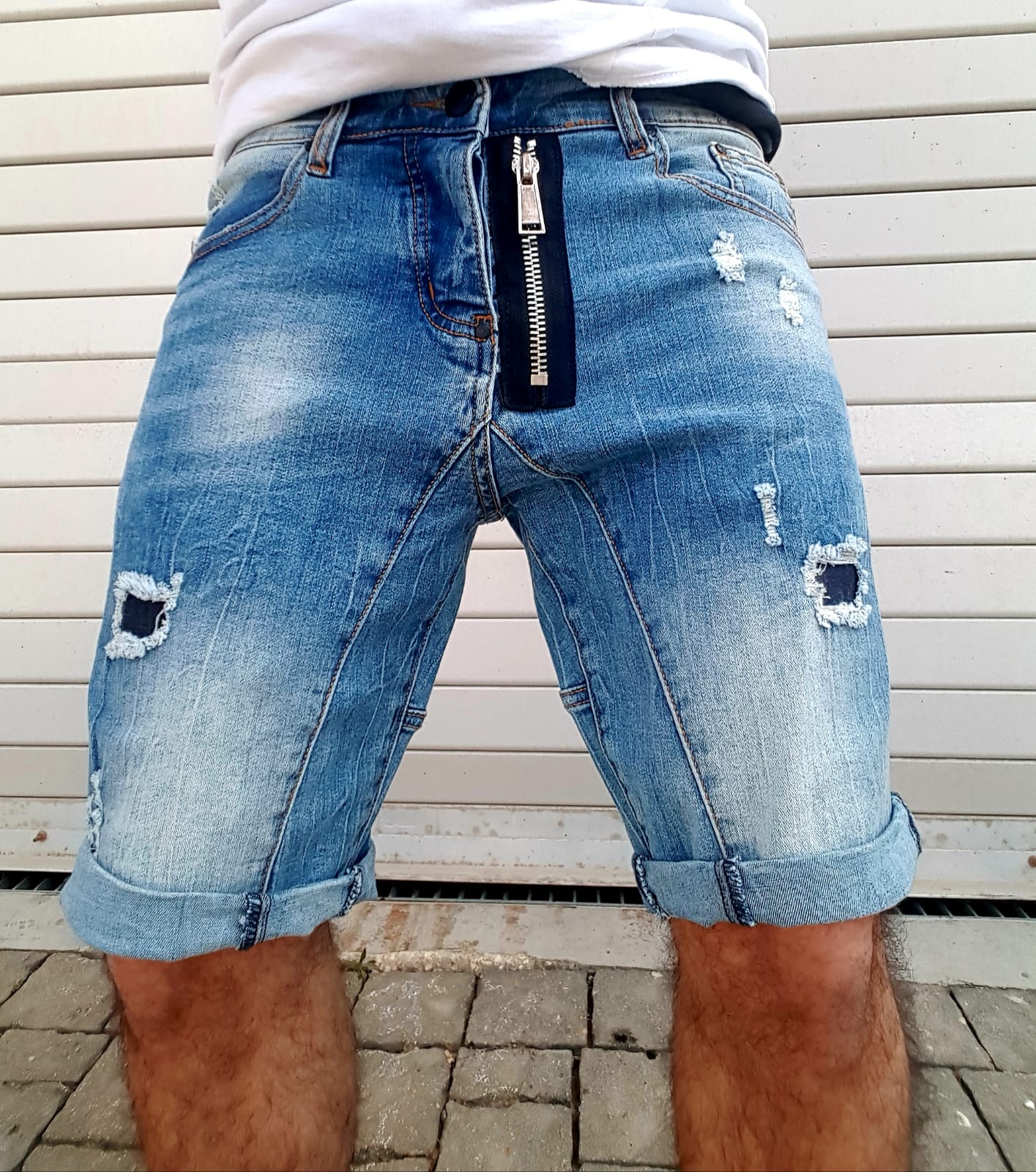 ברמודה גבר ג'ינס רוכסן צד כחול/אפור